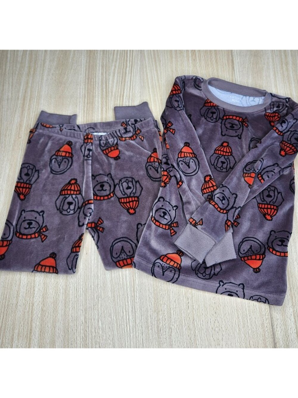 Carter's Toddler Boys Brown Velour Bear Pajama Set 4T